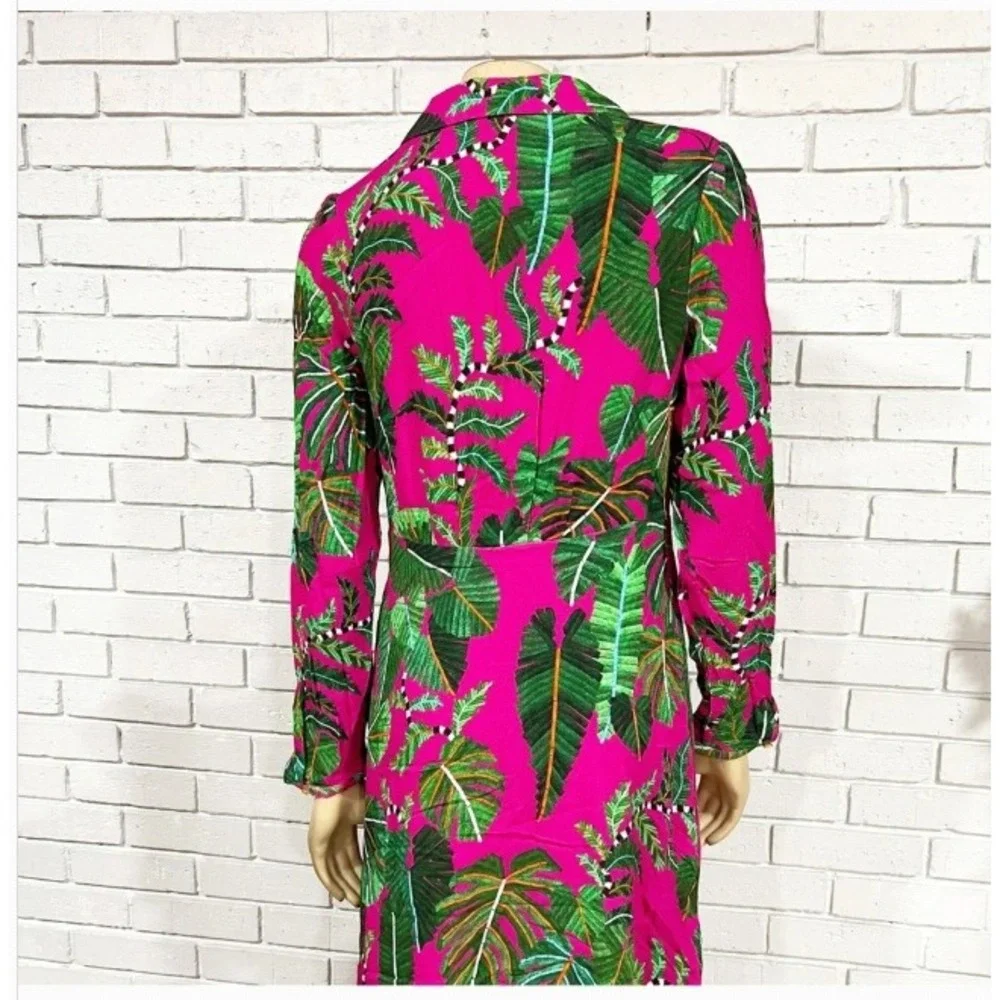 FARM Rio Leaves Print Long Sleeve Maxi Dress in Leaves Pink | XL - Picture 8 of 14